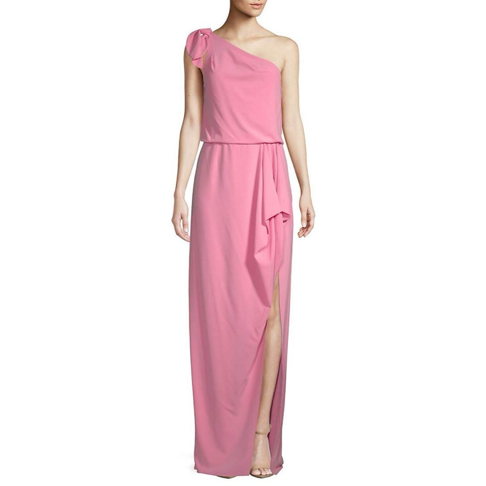 Halston Peony Crepe One Shoulder Pink Gown Maxi Dress